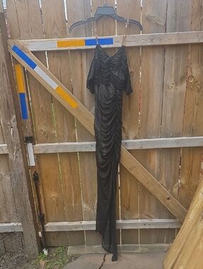 Black Ruched Evening Maxi Dress with Spaghetti Straps